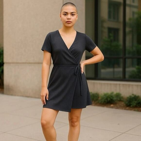 Backyard Roses Navy Blue Julia Wrap Dress Size Small NWT Mini Ribbed Casual - Picture 1 of 6